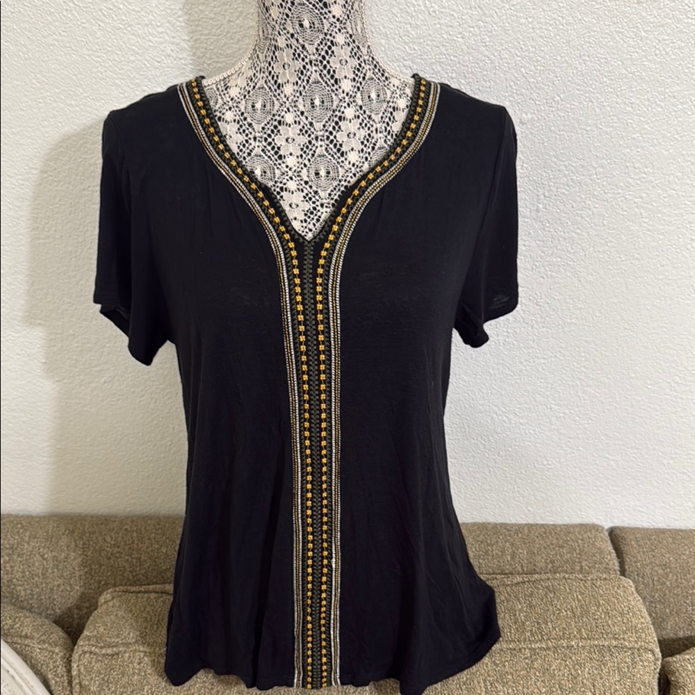 Bobeau Black and Gold Embellished Fitted Blouse
